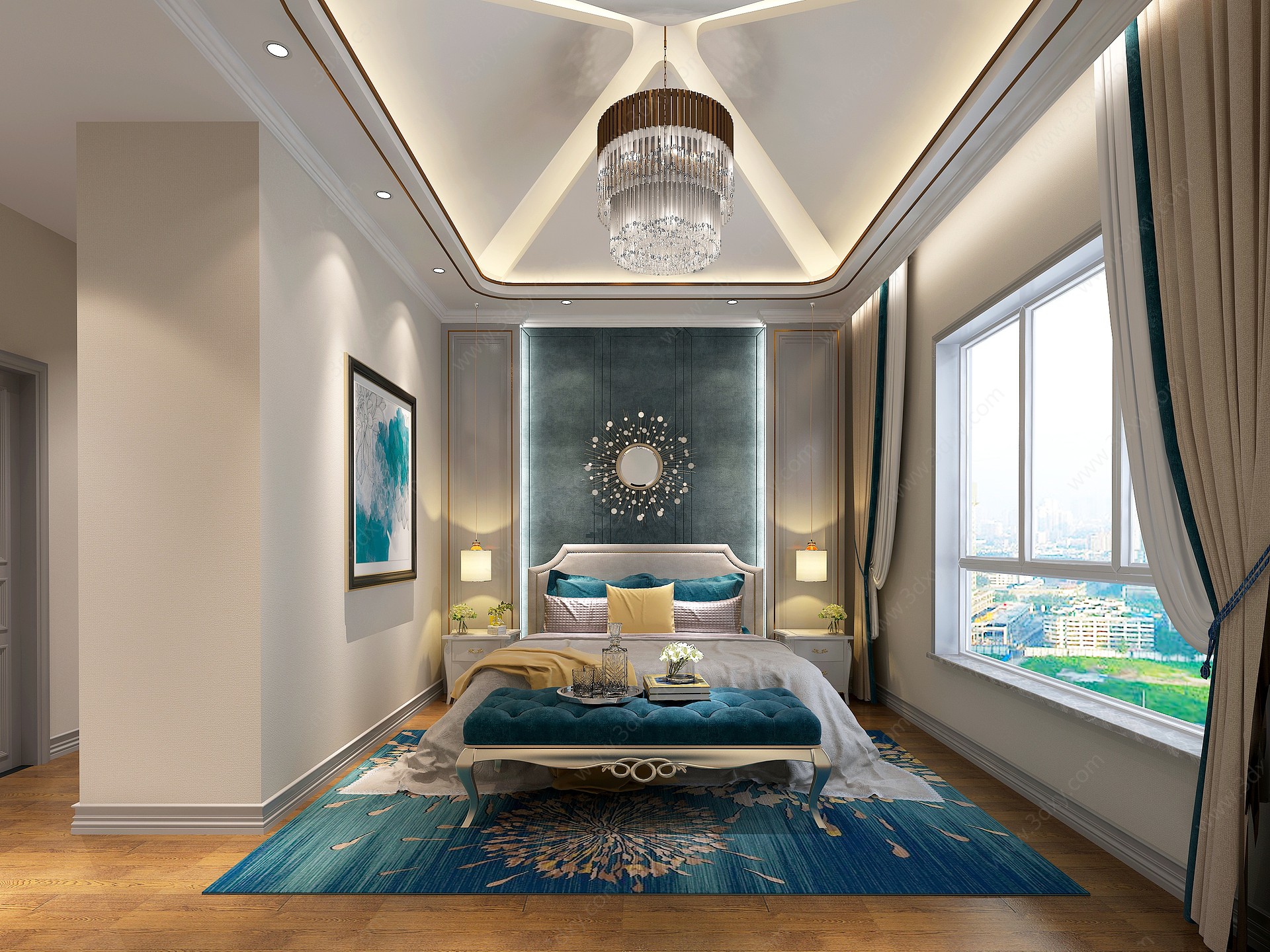 现代卧室窗帘3D模型