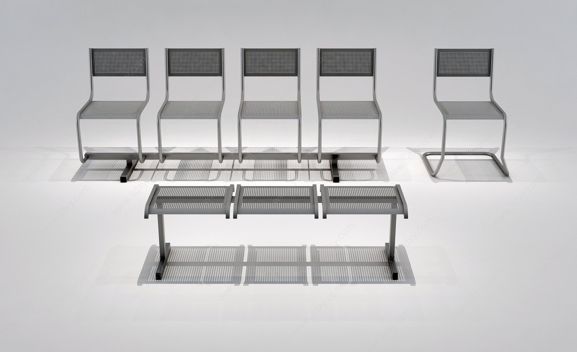 现代公共椅长条椅3D模型