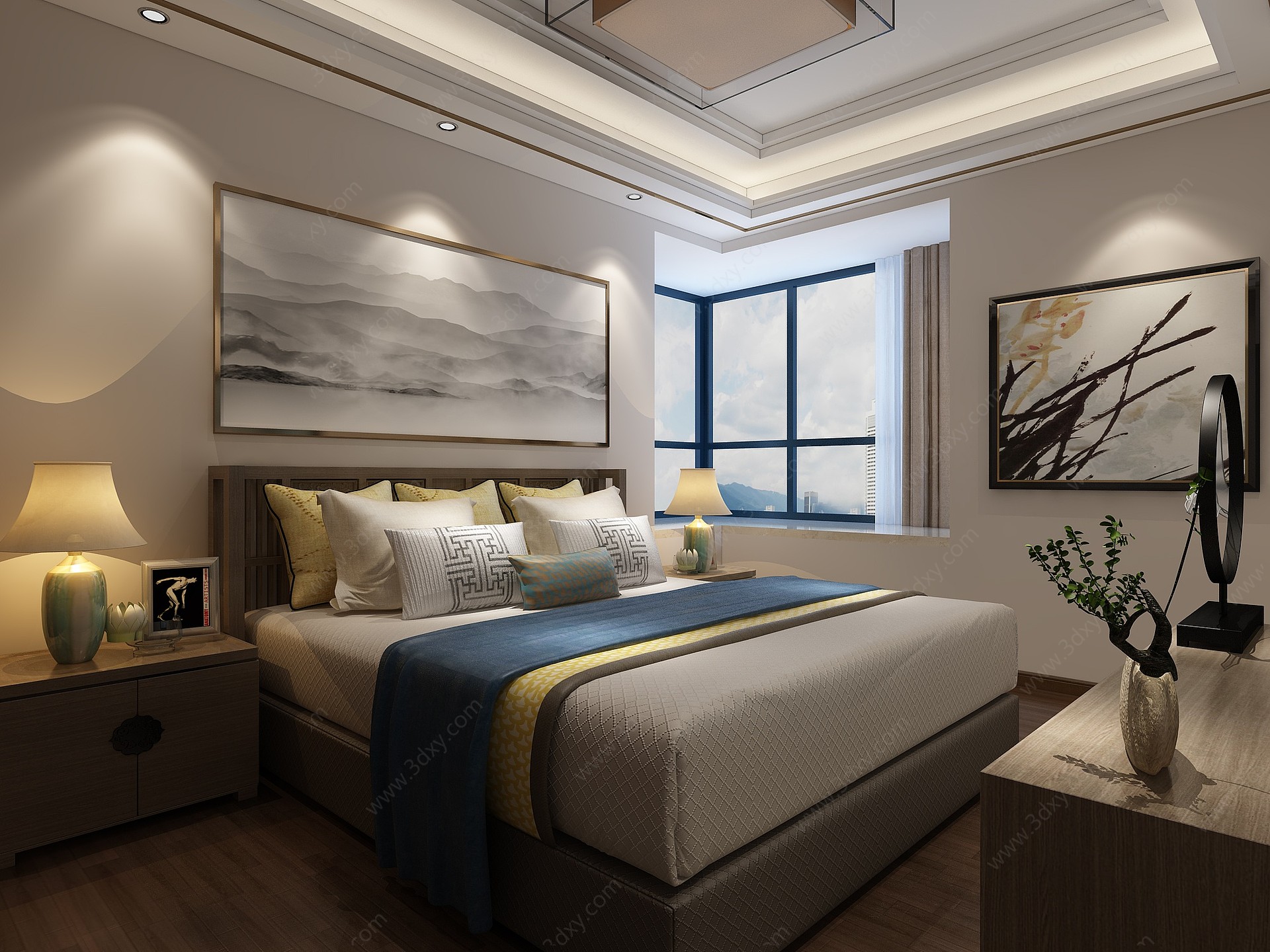 新中式卧室装饰画3D模型