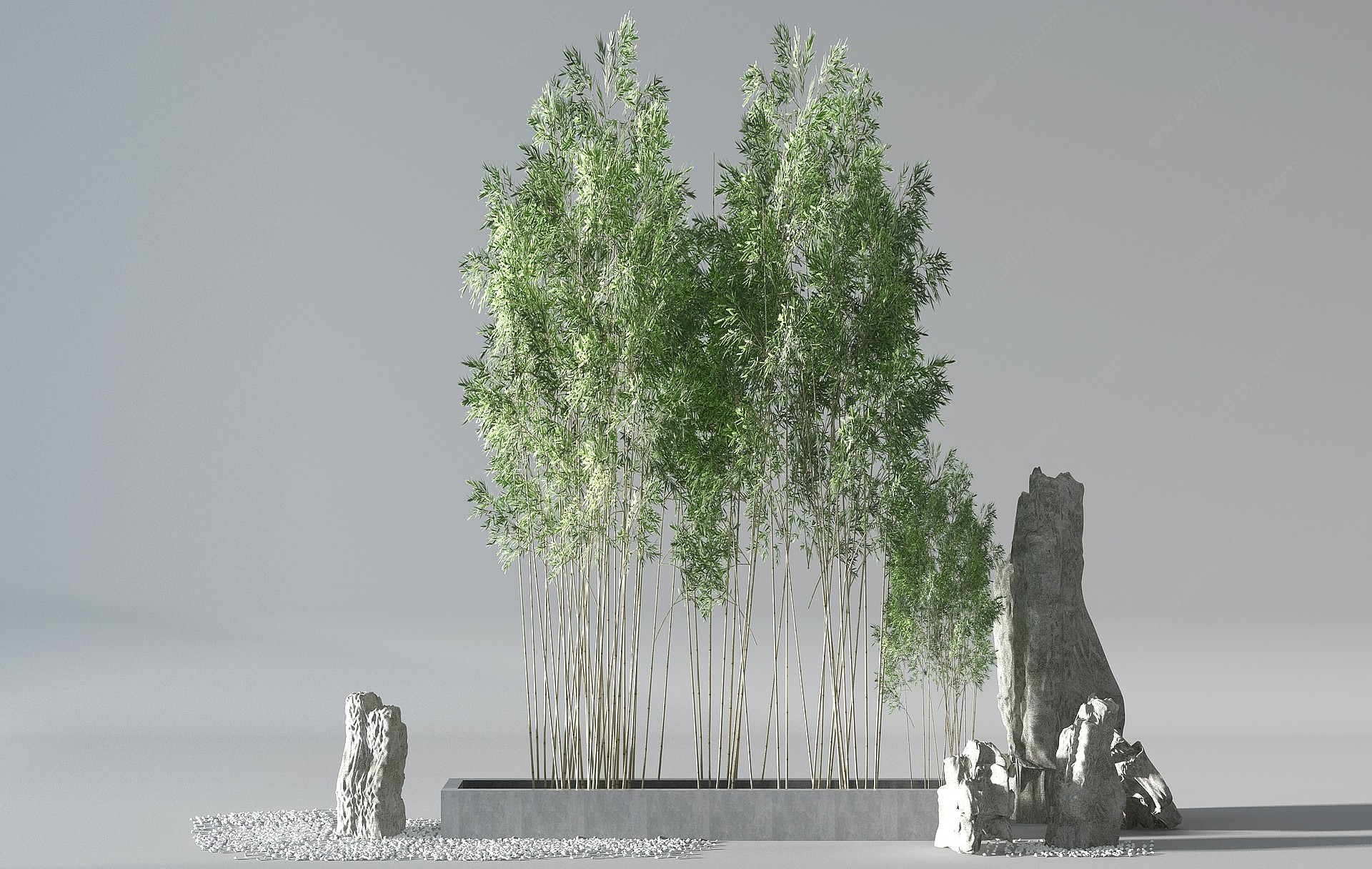新中式植物竹子石头景观3D模型