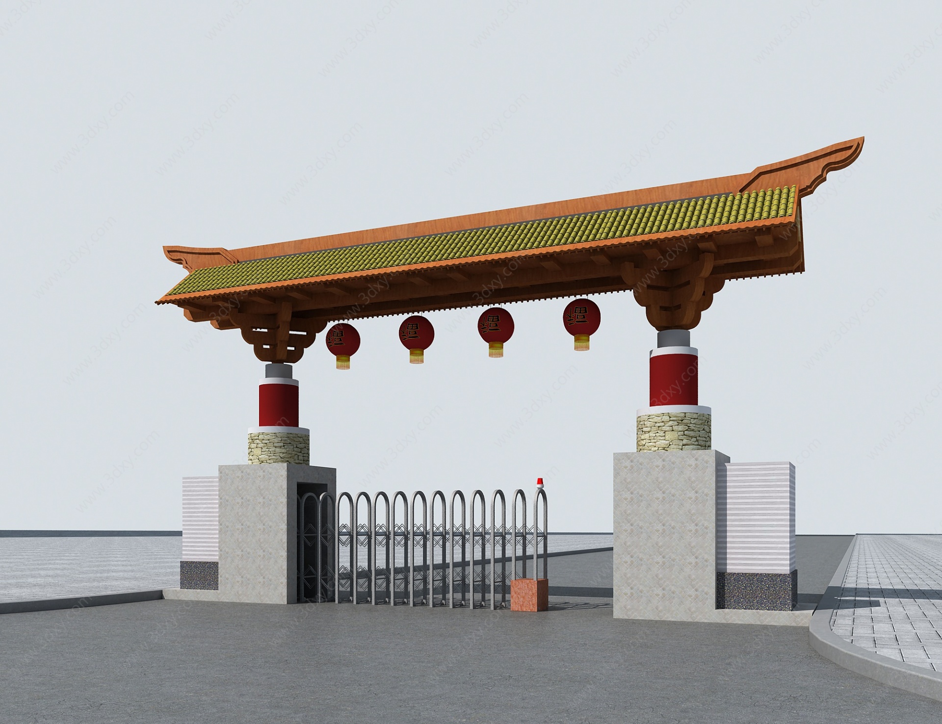 新中式大门入口门房3D模型