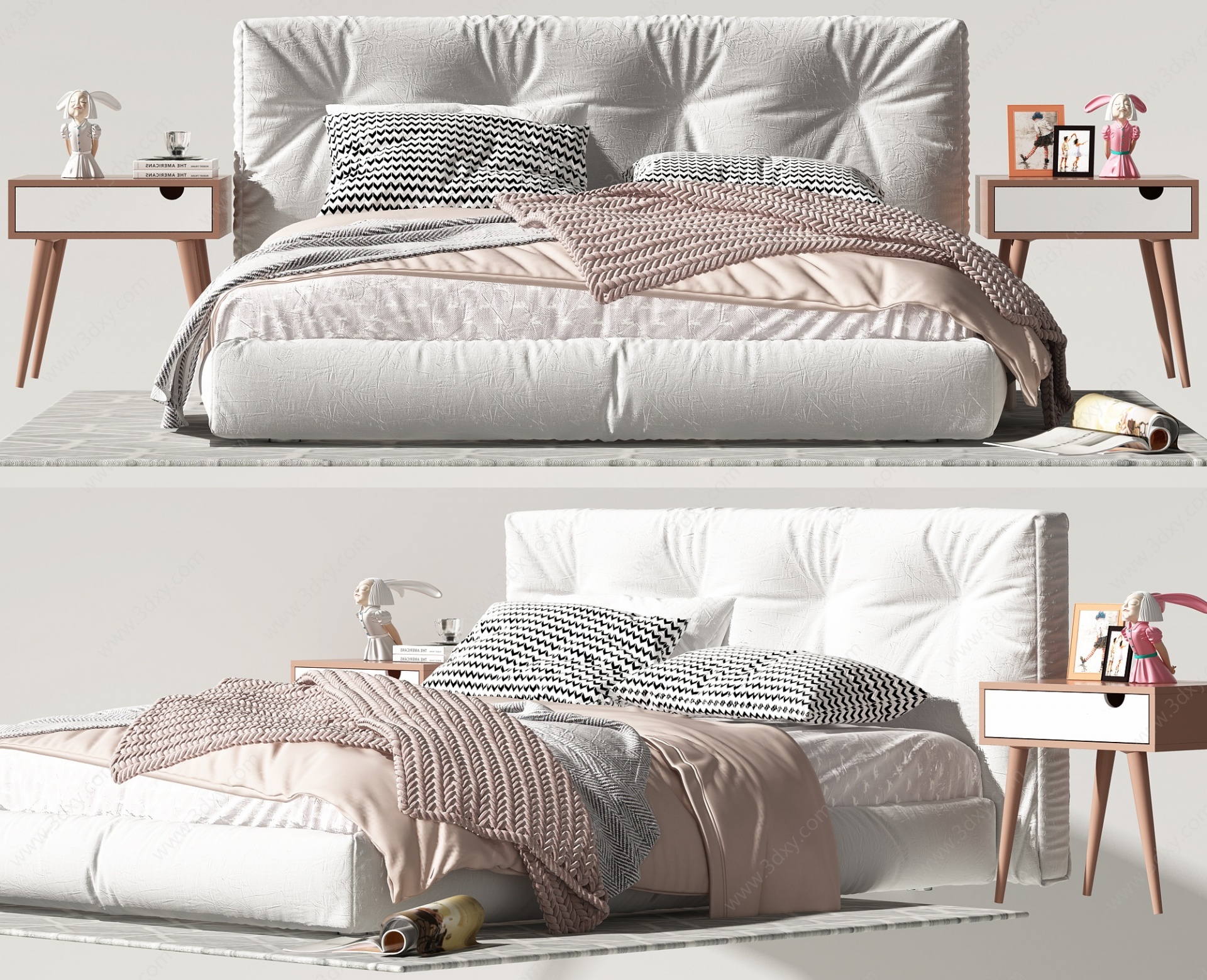 现代双人床卧室房间3D模型