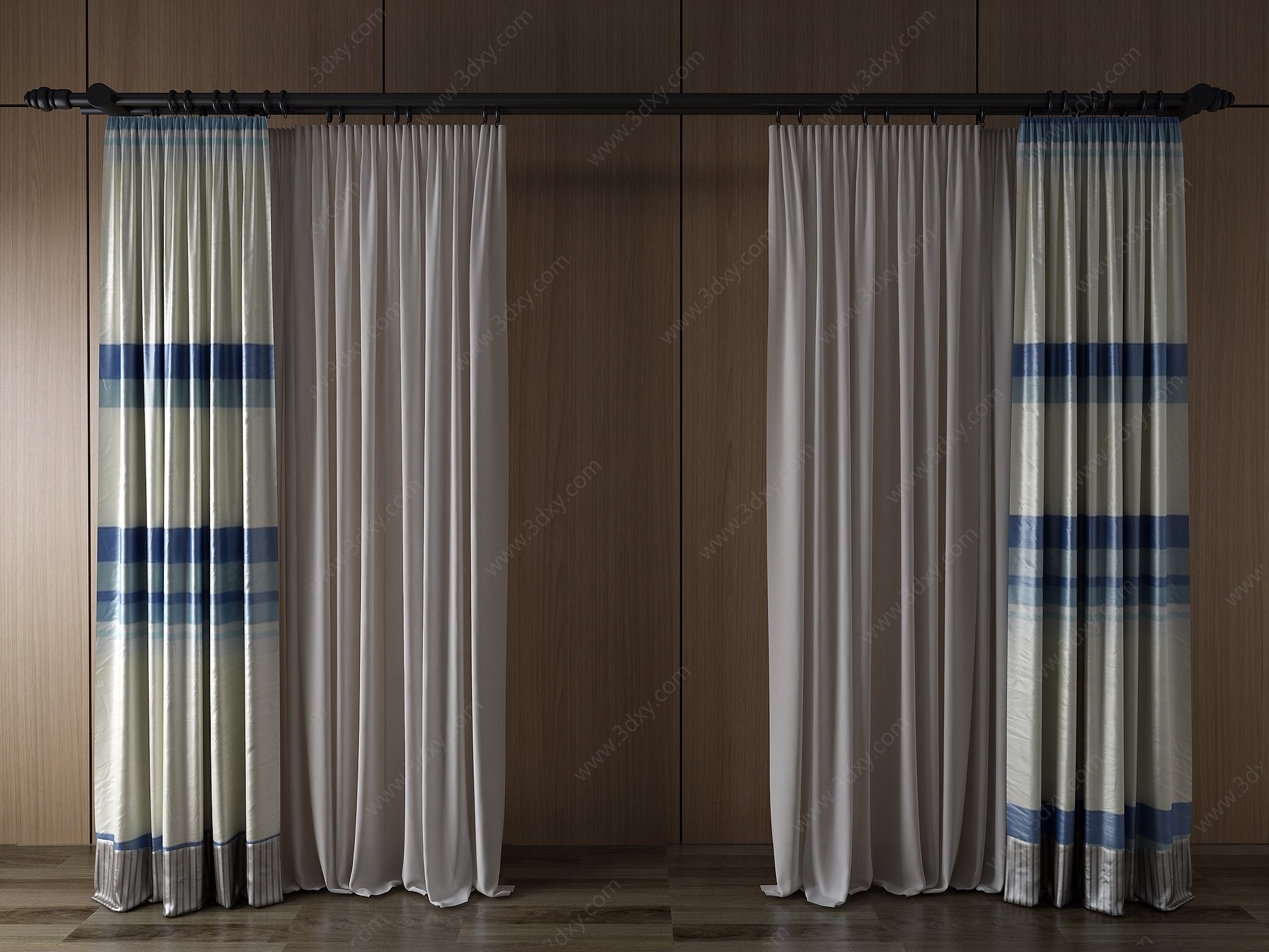 现代窗帘挂帘双层帘纱帘3D模型