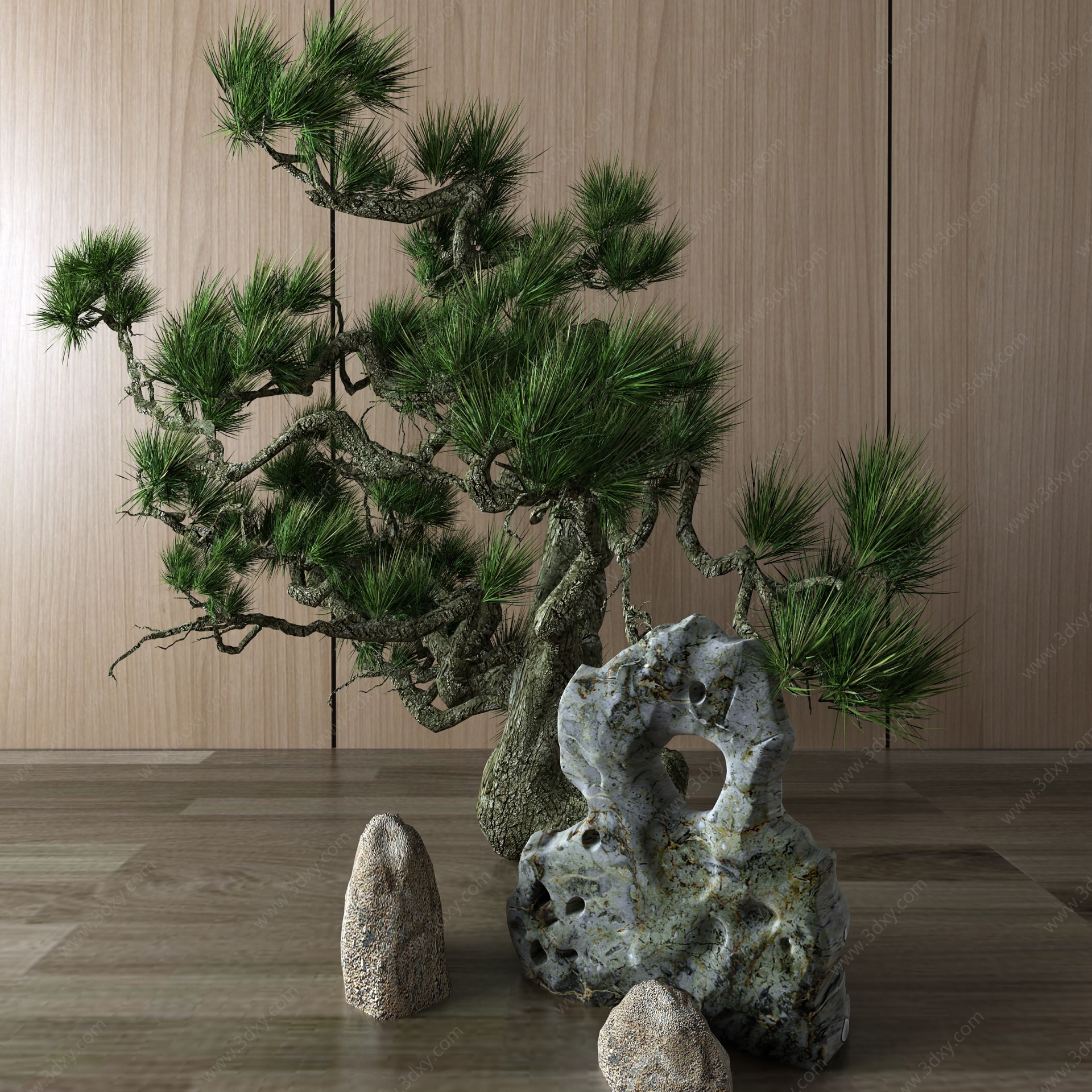 中式植物盆景树3D模型