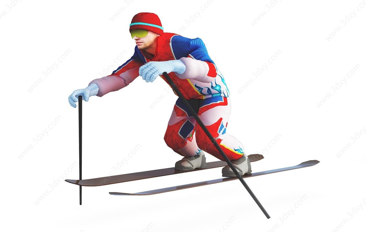 男人滑雪运动雪橇3D模型