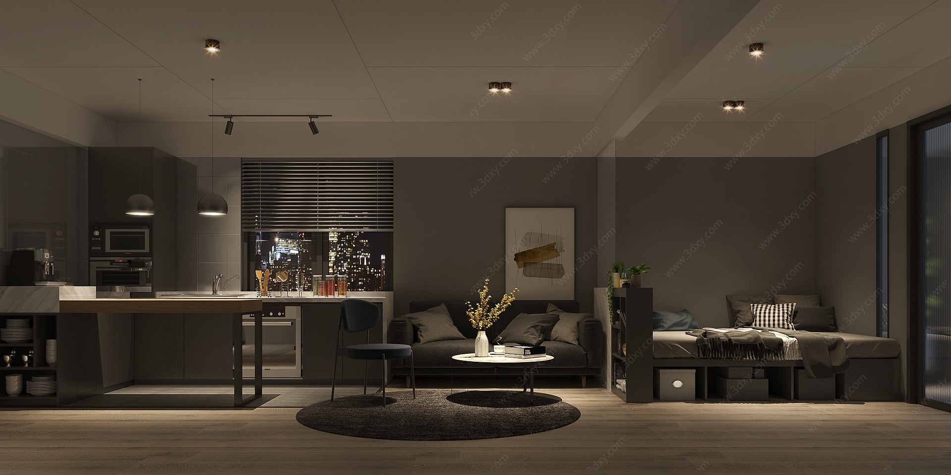 现代公寓现代客厅3D模型