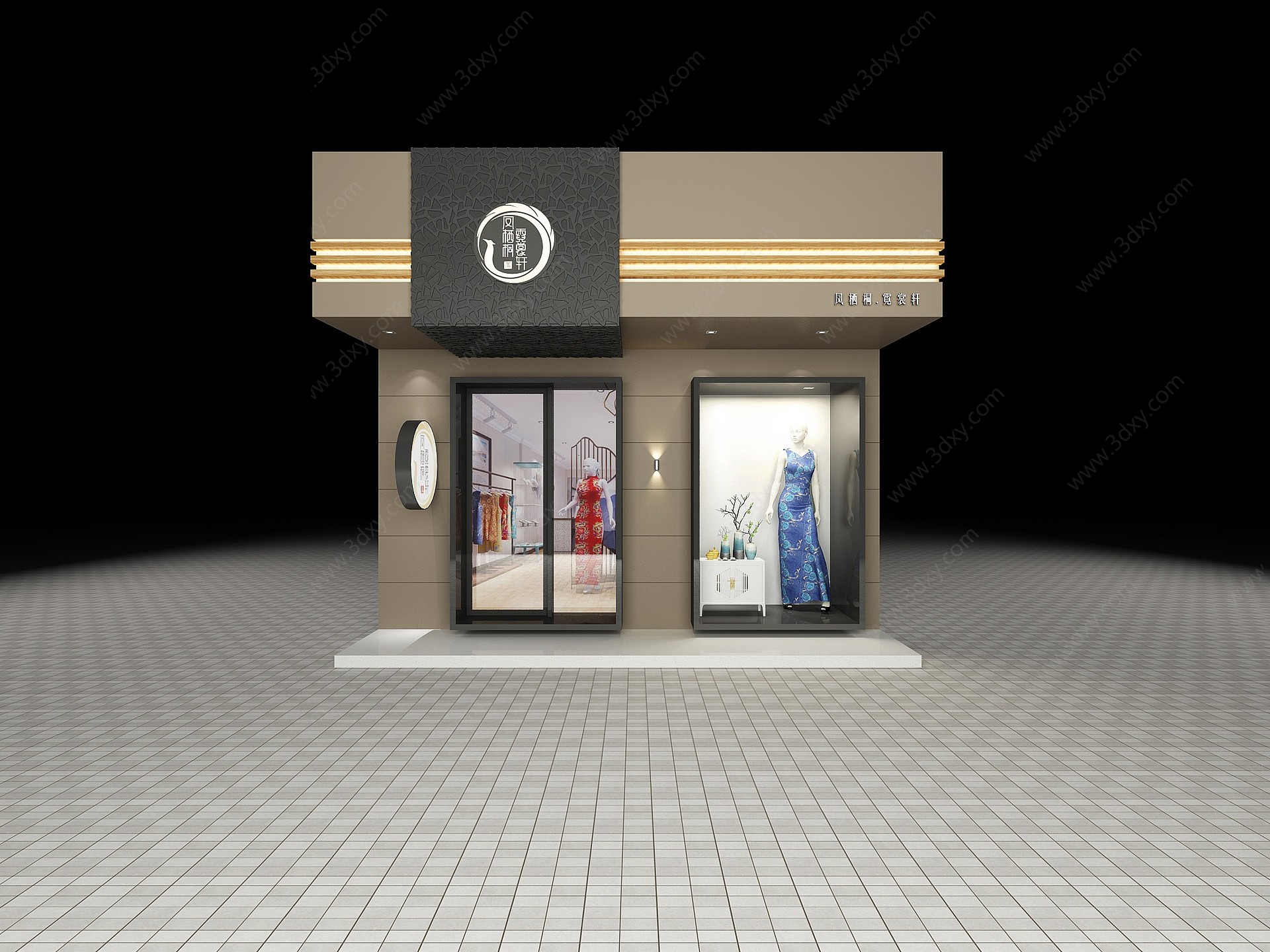 现代旗袍店门头橱窗3D模型