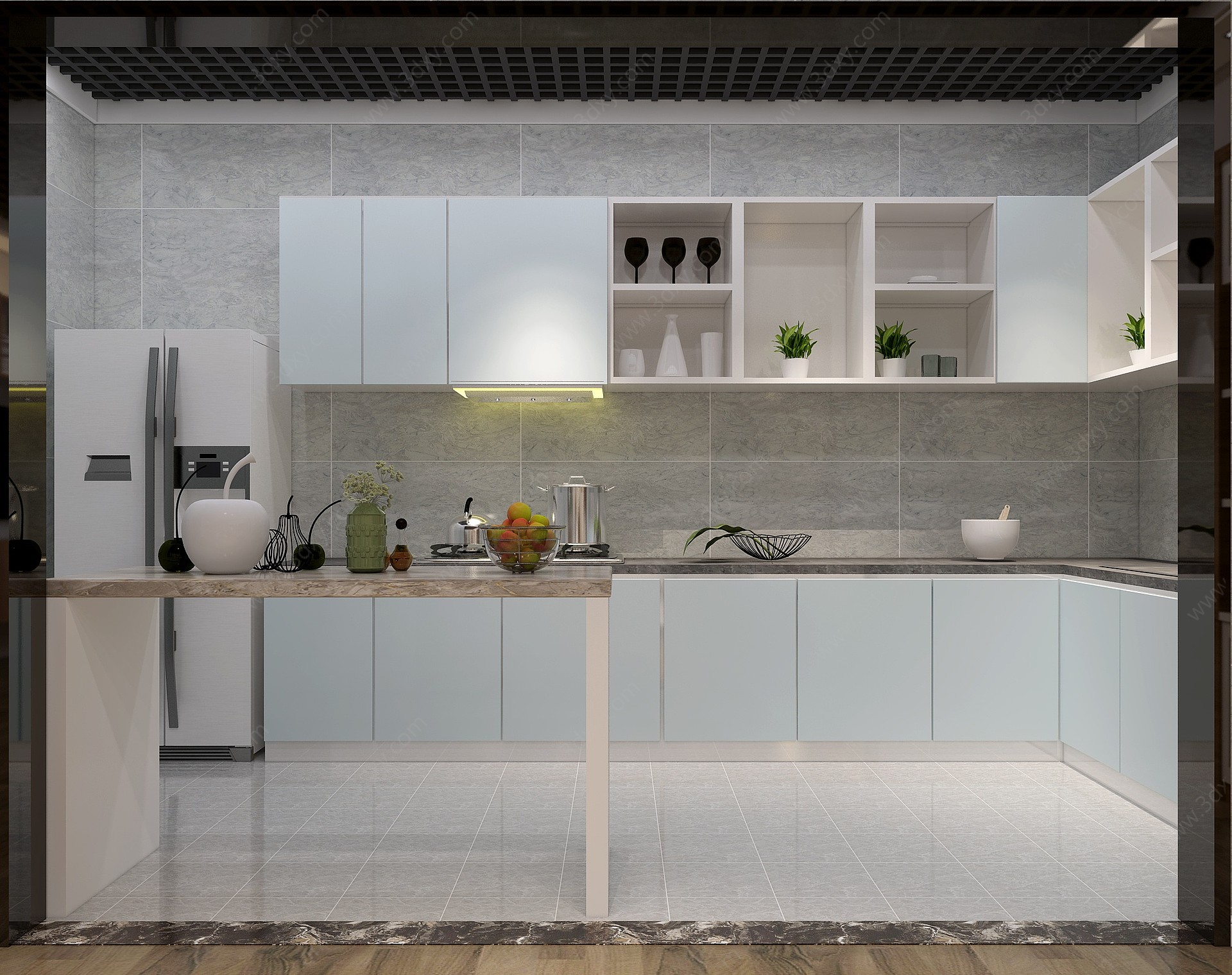 现代厨房橱柜冰箱厨具3D模型