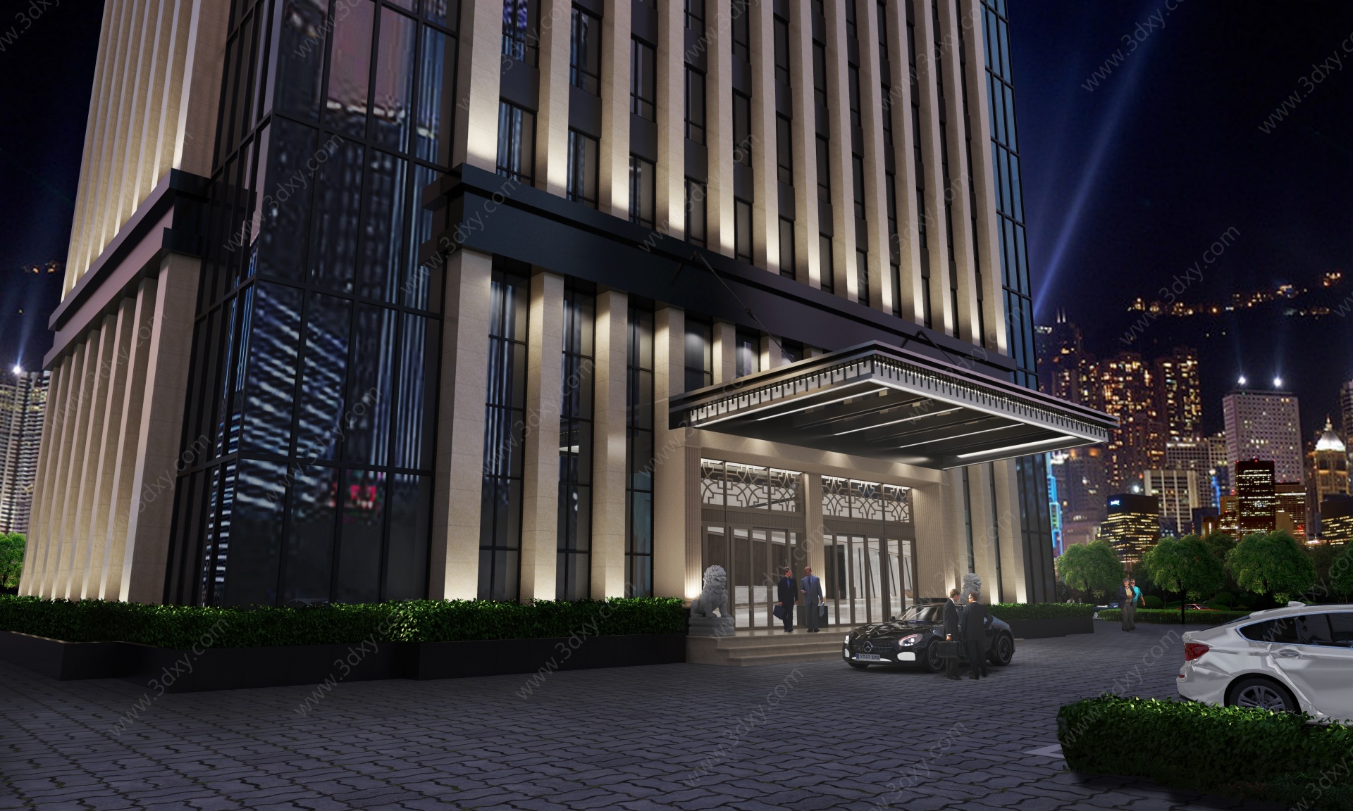 新中式公司门头夜景3D模型