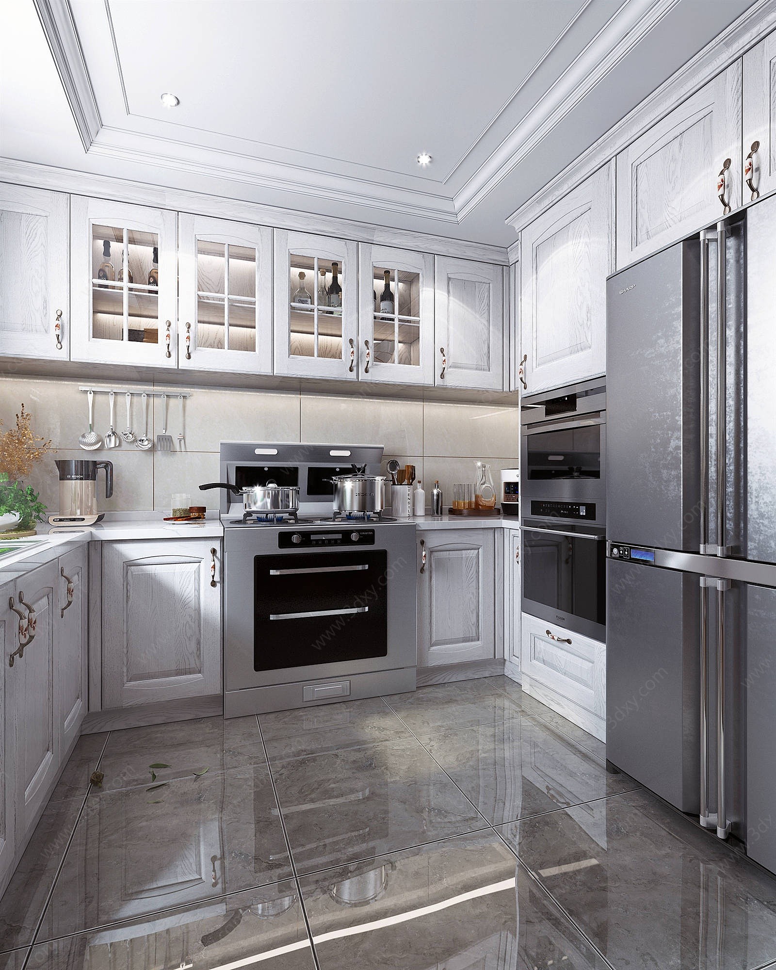 欧式风格厨房橱柜3D模型
