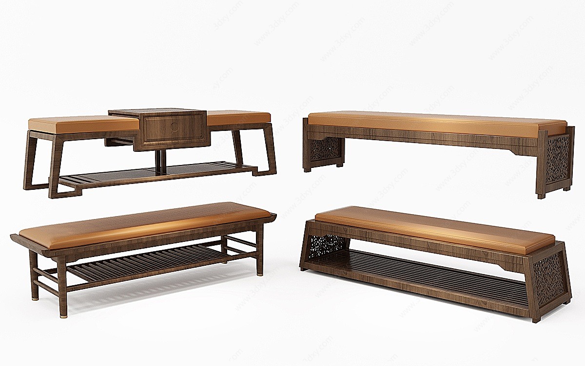 新中式卧榻床尾凳3D模型