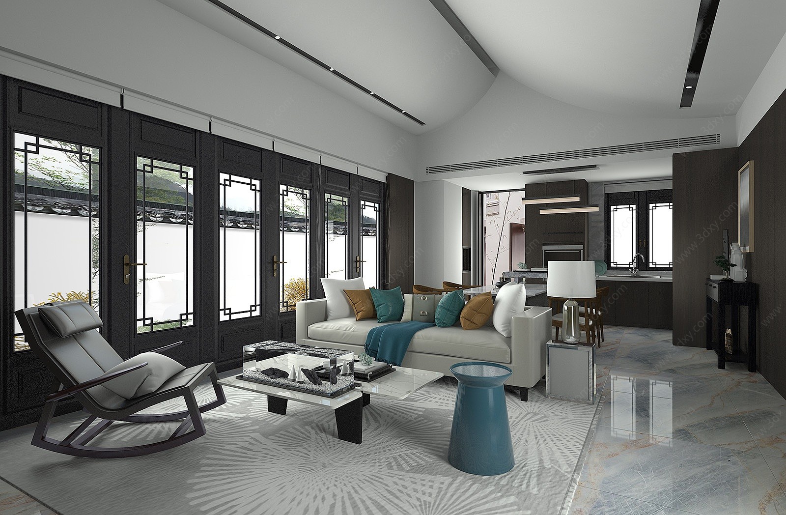 新中式客厅沙发茶几3D模型