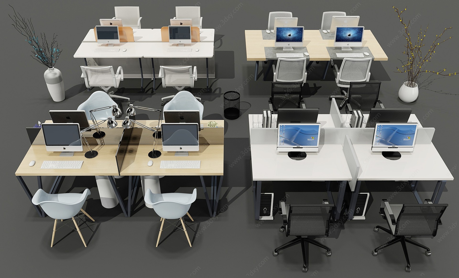现代办公桌椅员工工位3D模型