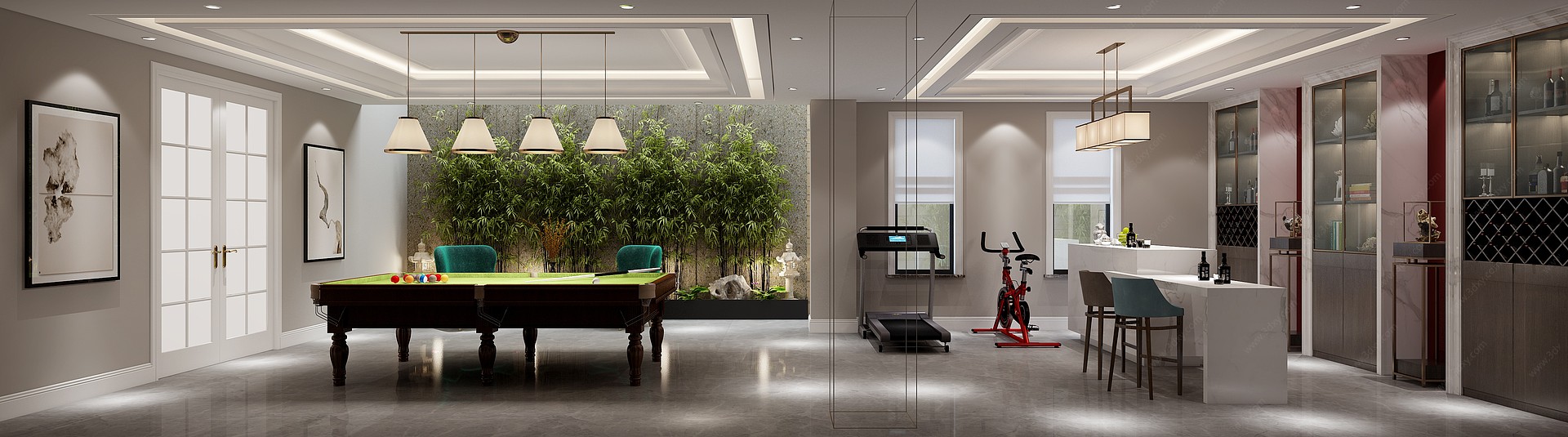 新中式地下休闲室台球室3D模型