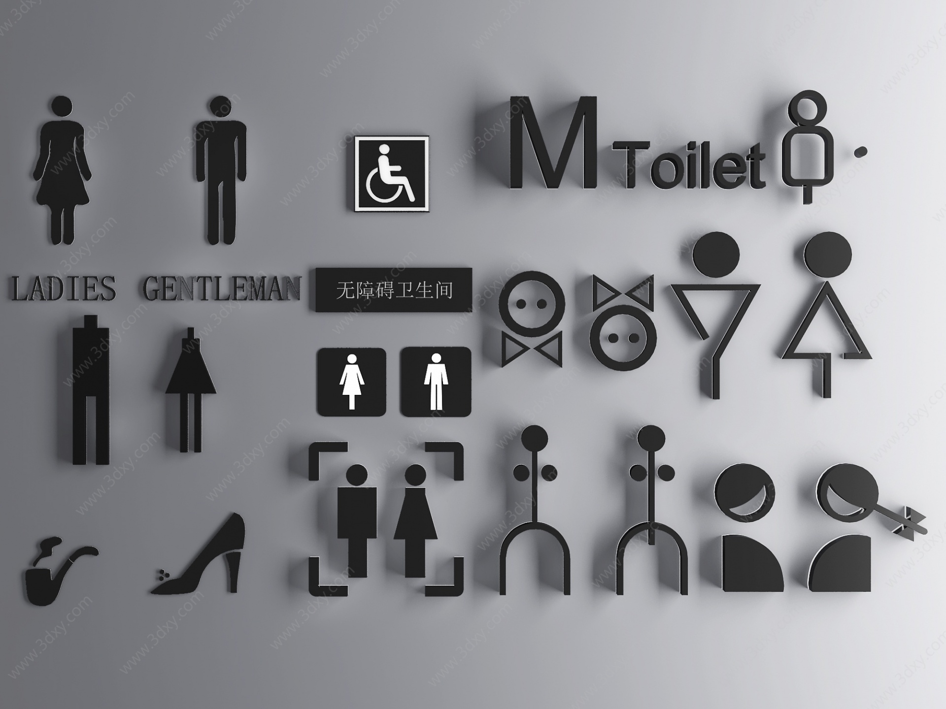 现代卫生间标识牌指示牌3D模型