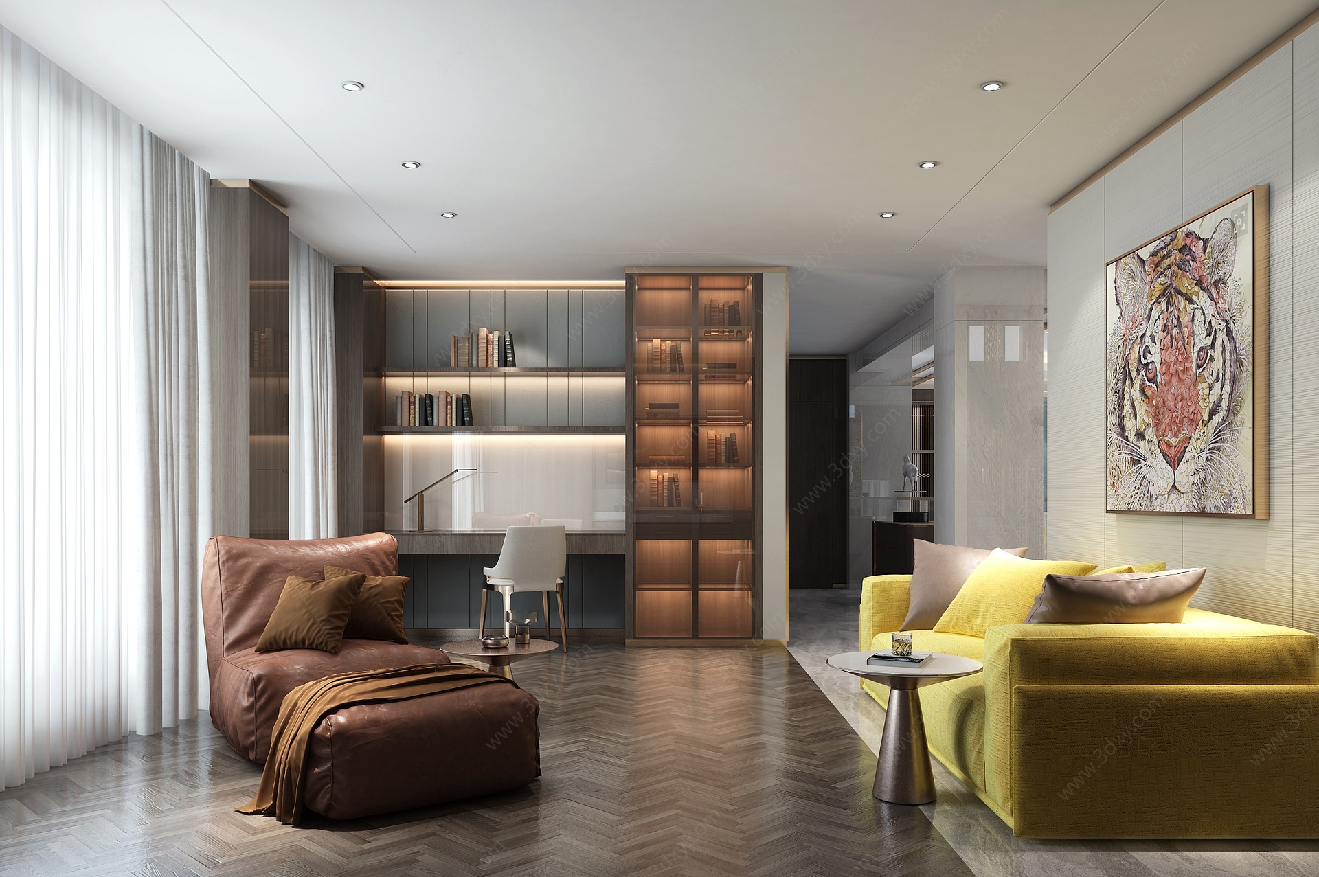 现代客厅懒人沙发休息室3D模型