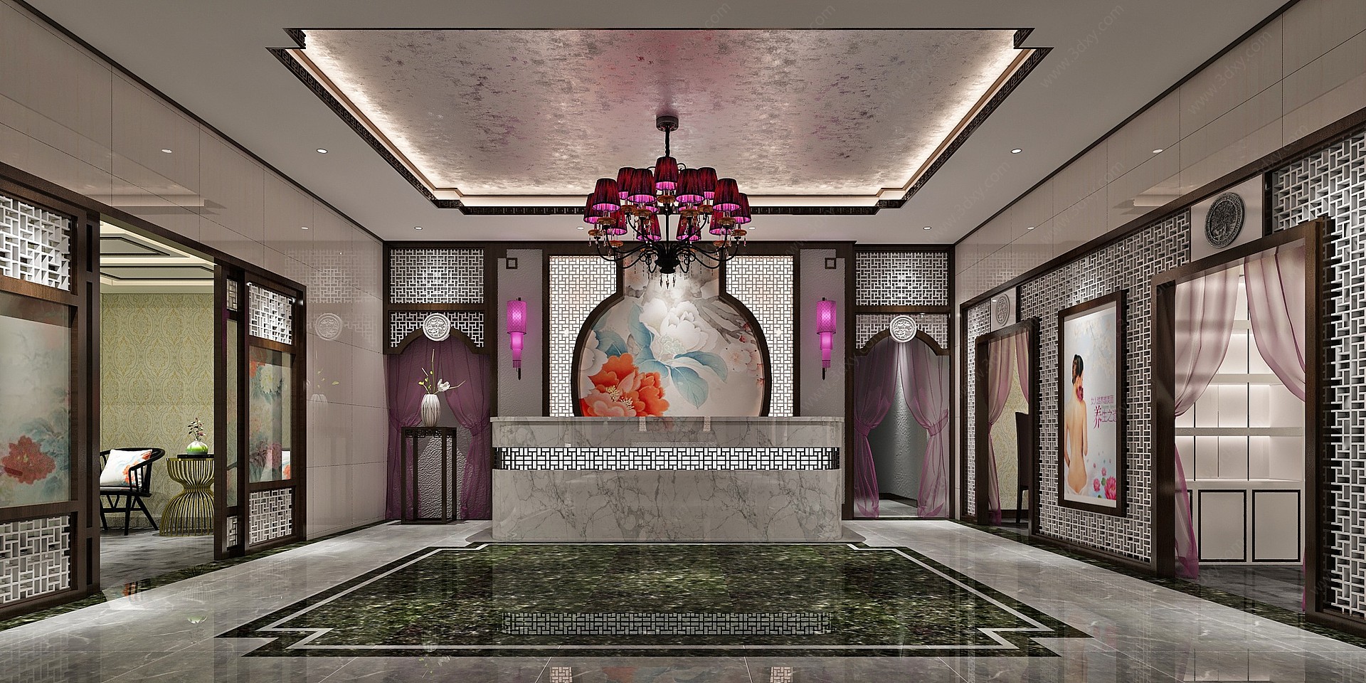新中式足浴会所大厅3D模型