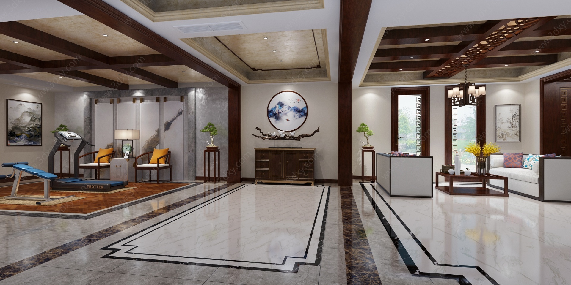 新中式客厅别墅样板房3D模型