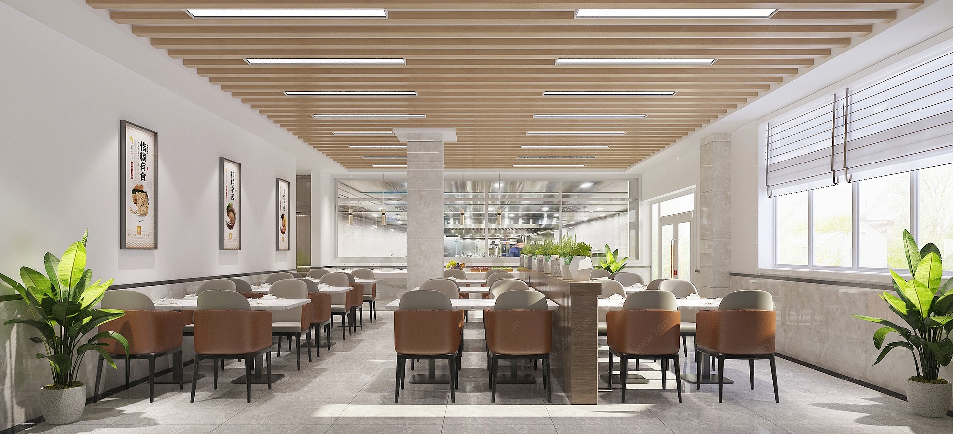 现代食堂餐饮空间3D模型