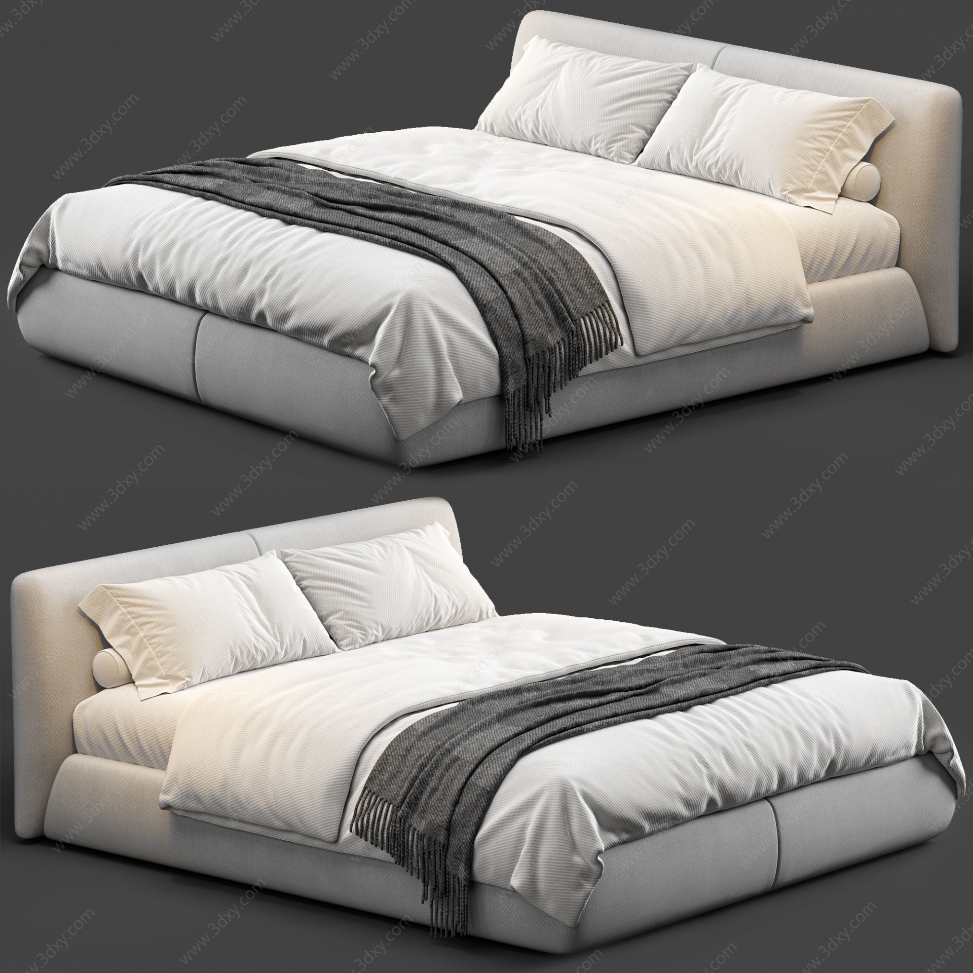 现代布艺双人床3D模型