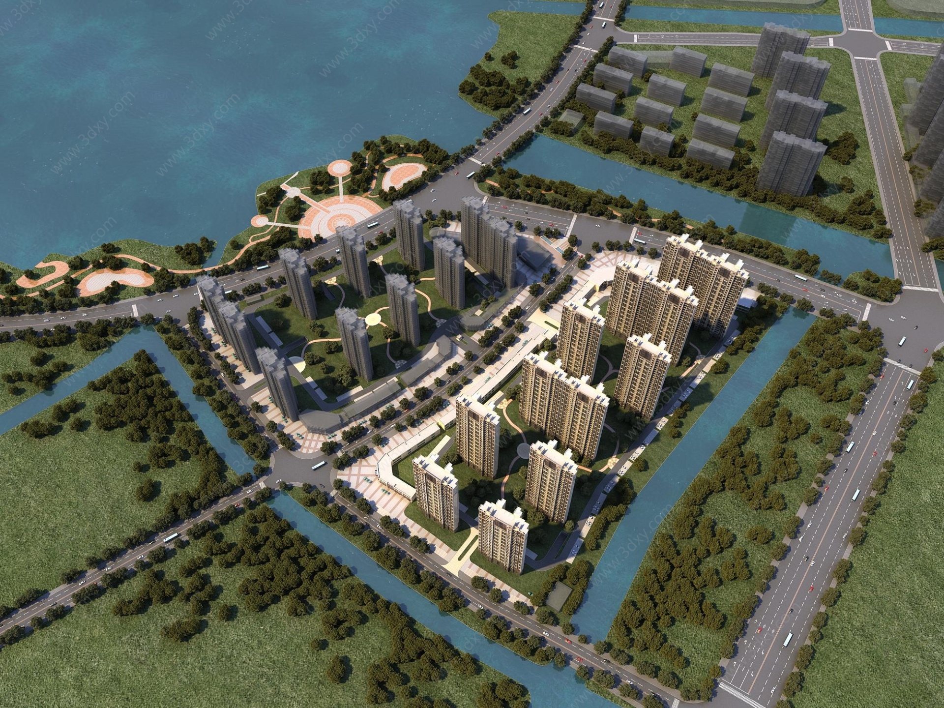 欧式住宅小区鸟瞰图3D模型