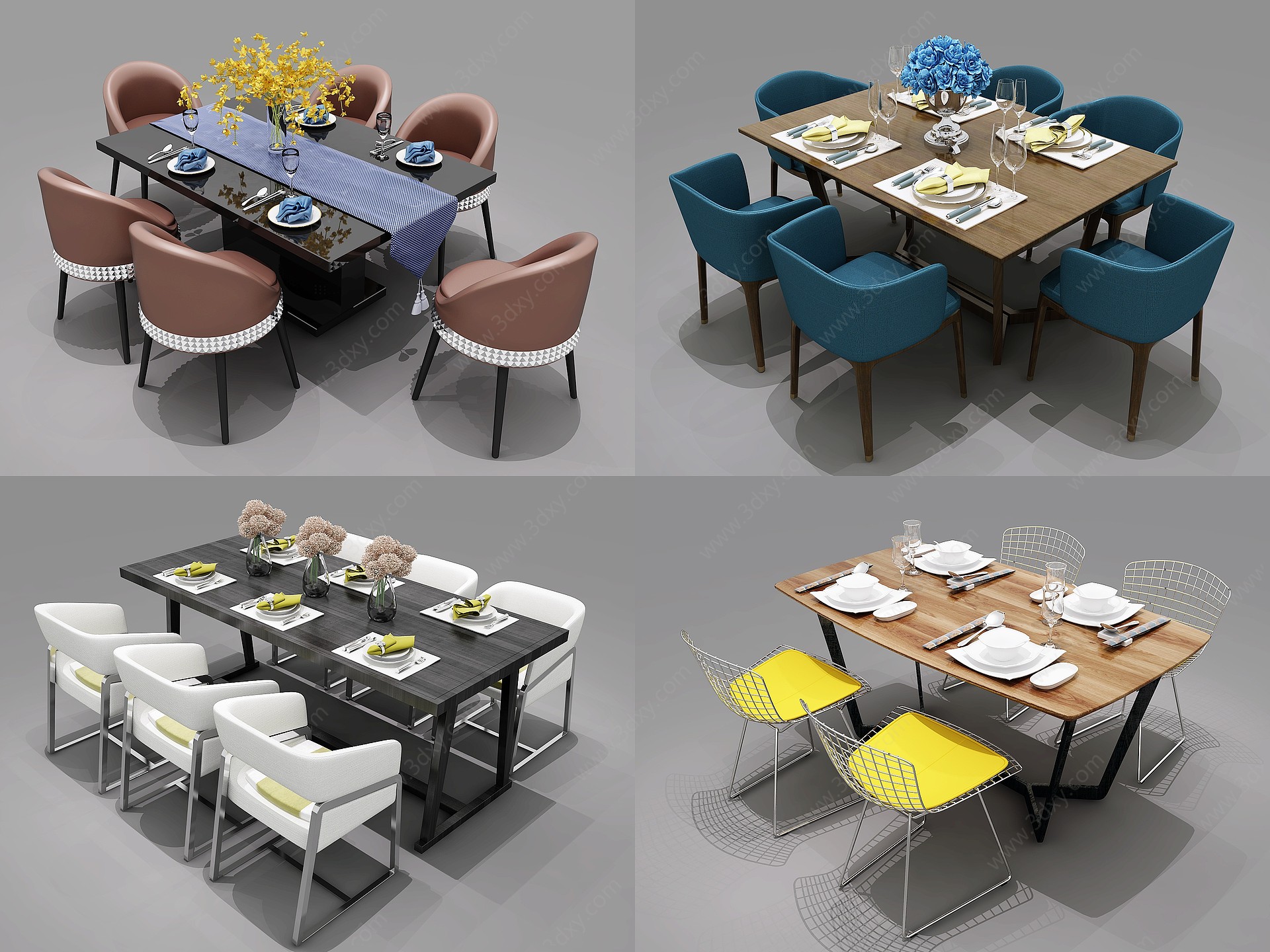 后现代餐桌椅组合3D模型