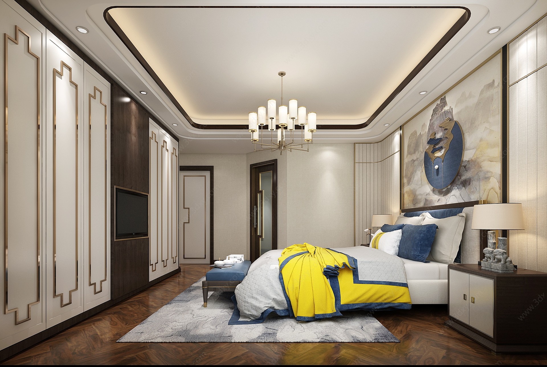 新中式卧室主卧3D模型