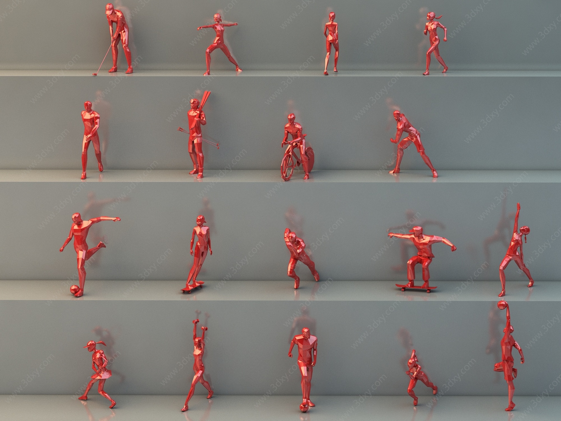 中式运动人物雕塑3D模型