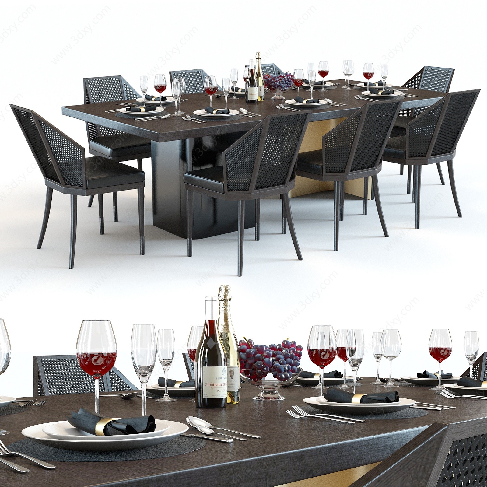 现代餐桌椅餐具饰品3D模型