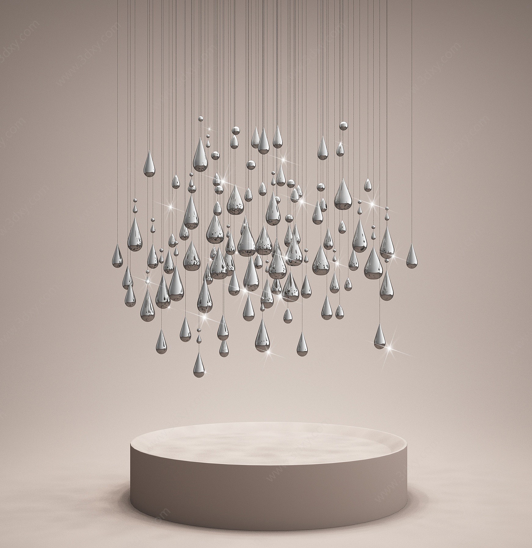 现代水滴金属吊灯3D模型