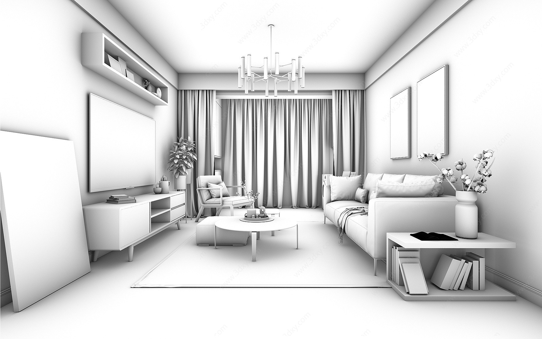 现代客厅转角沙发茶几角几3D模型