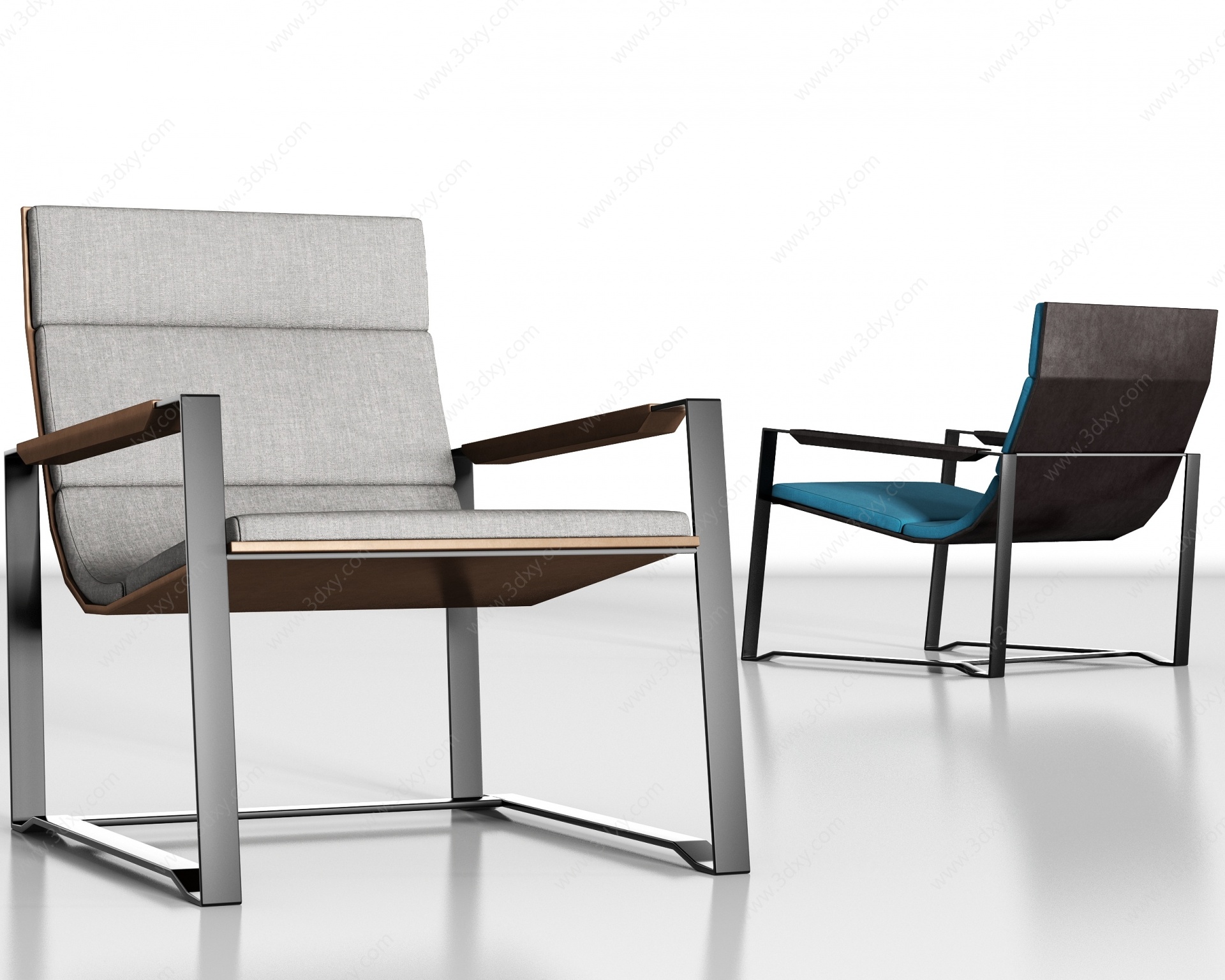 现代金属皮革单椅组合3D模型