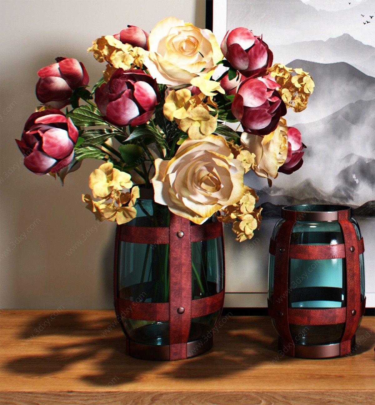 现代花瓶摆件画金属饰品马3D模型