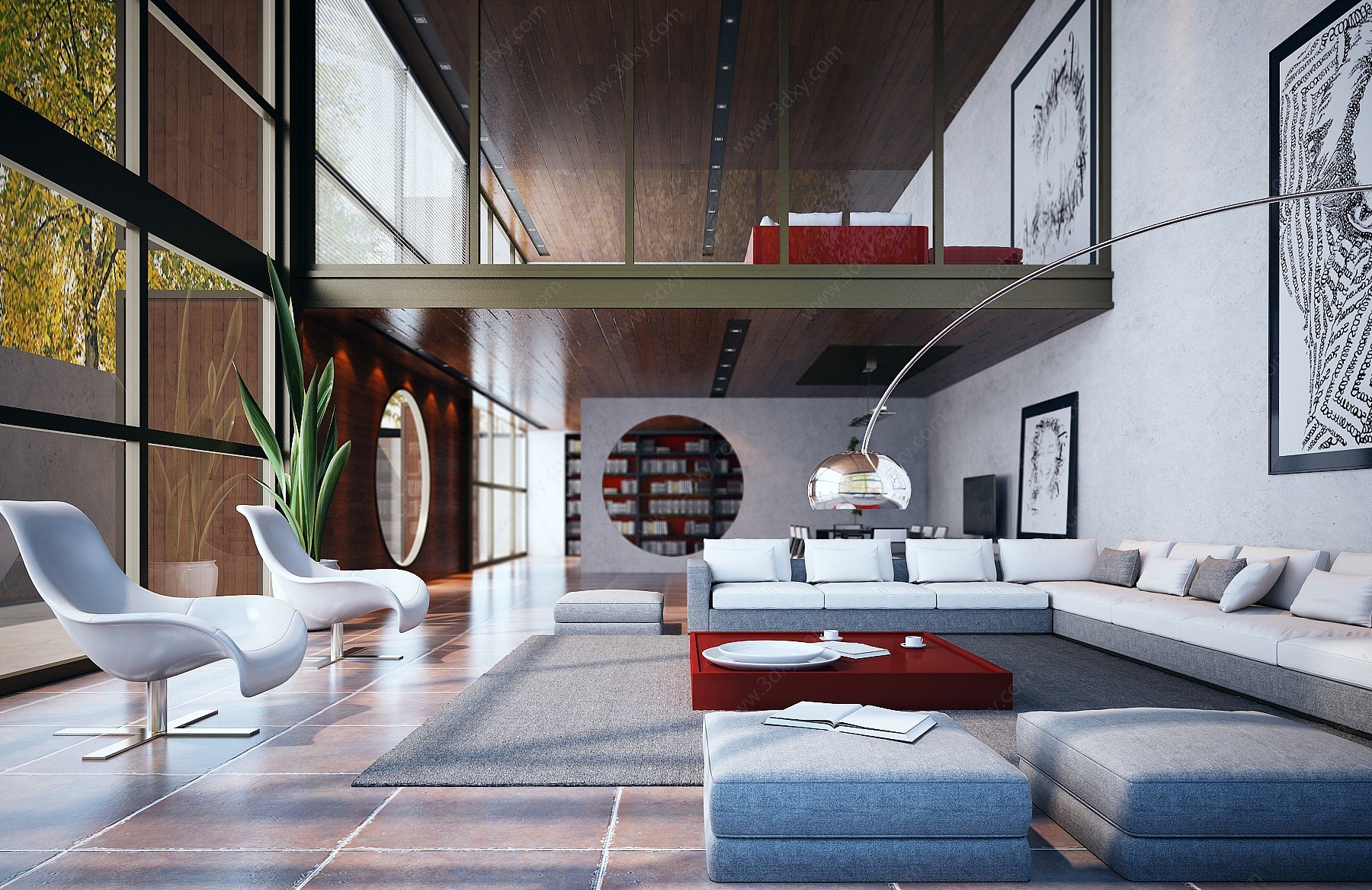 现代客厅转角沙发茶几3D模型