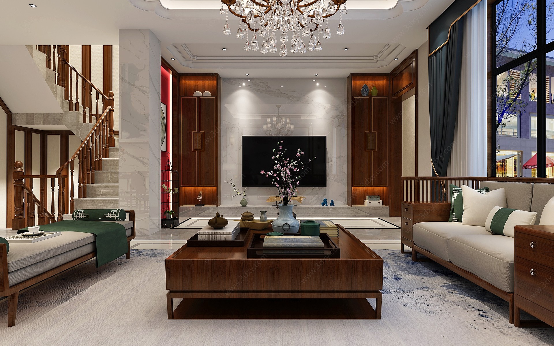 中式新中式客厅电视墙3D模型