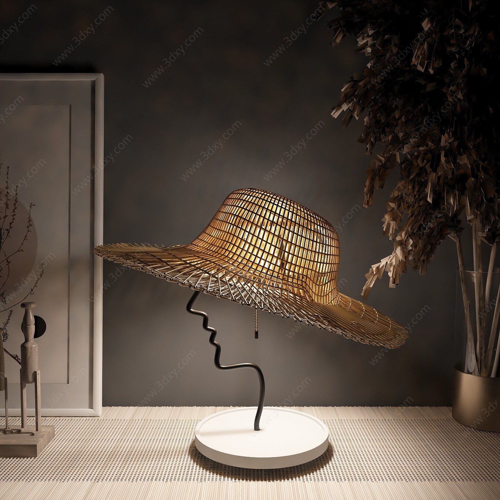 侘寂草帽台灯3D模型