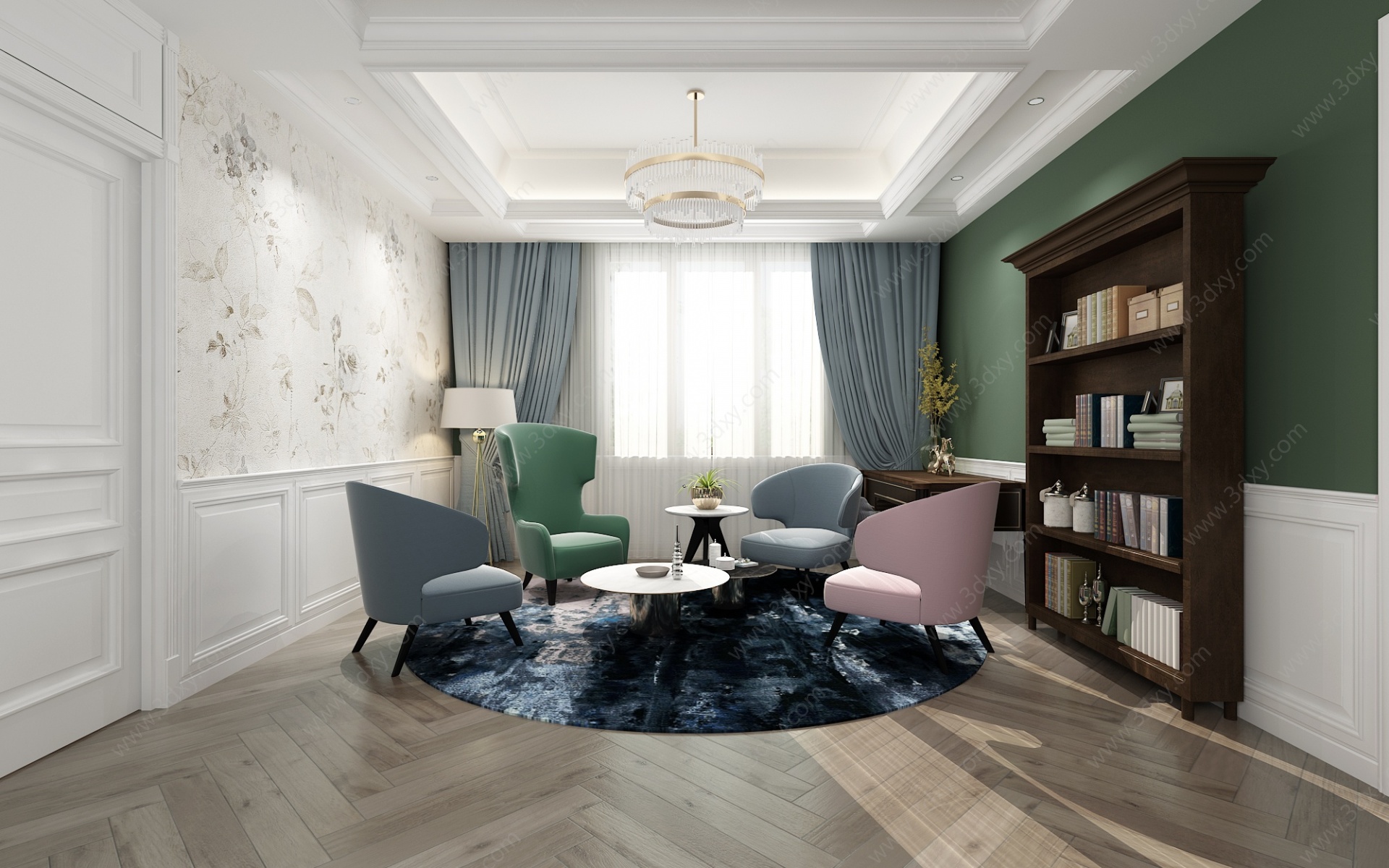 美式客厅北欧客厅沙发茶几3D模型