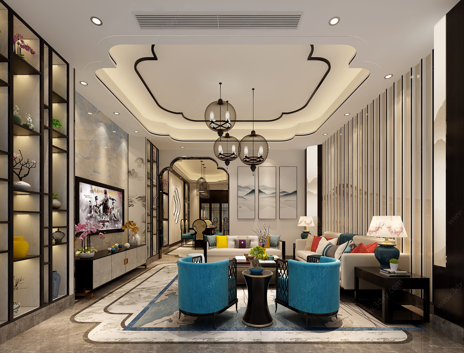 新中式奢华客厅3D模型