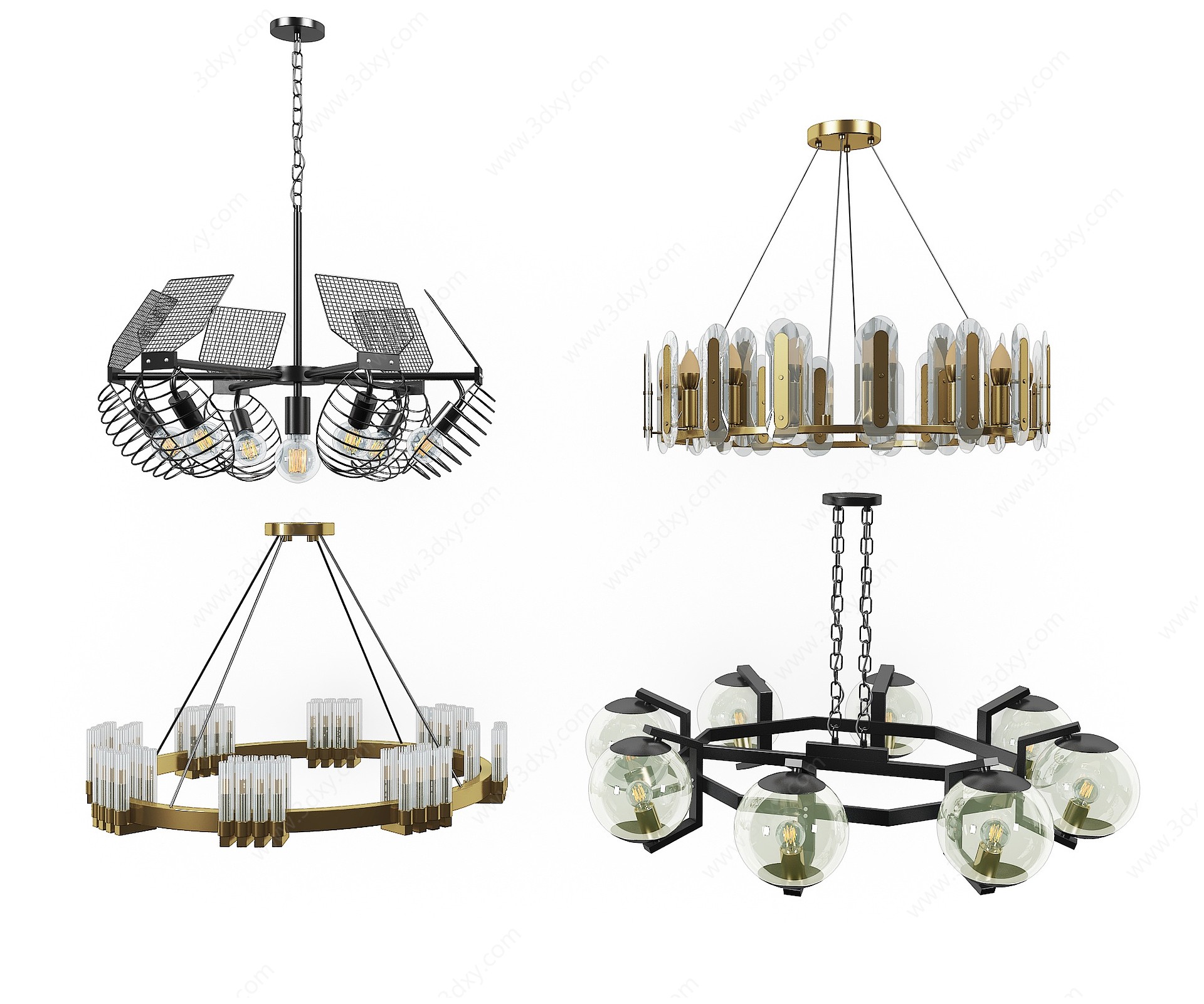现代吊灯组合金属吊灯3D模型