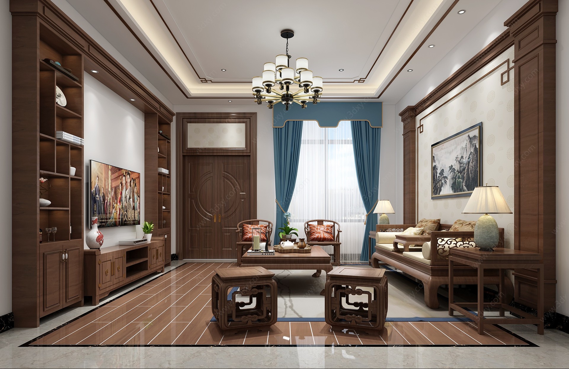 新中式客厅新中式沙发3D模型