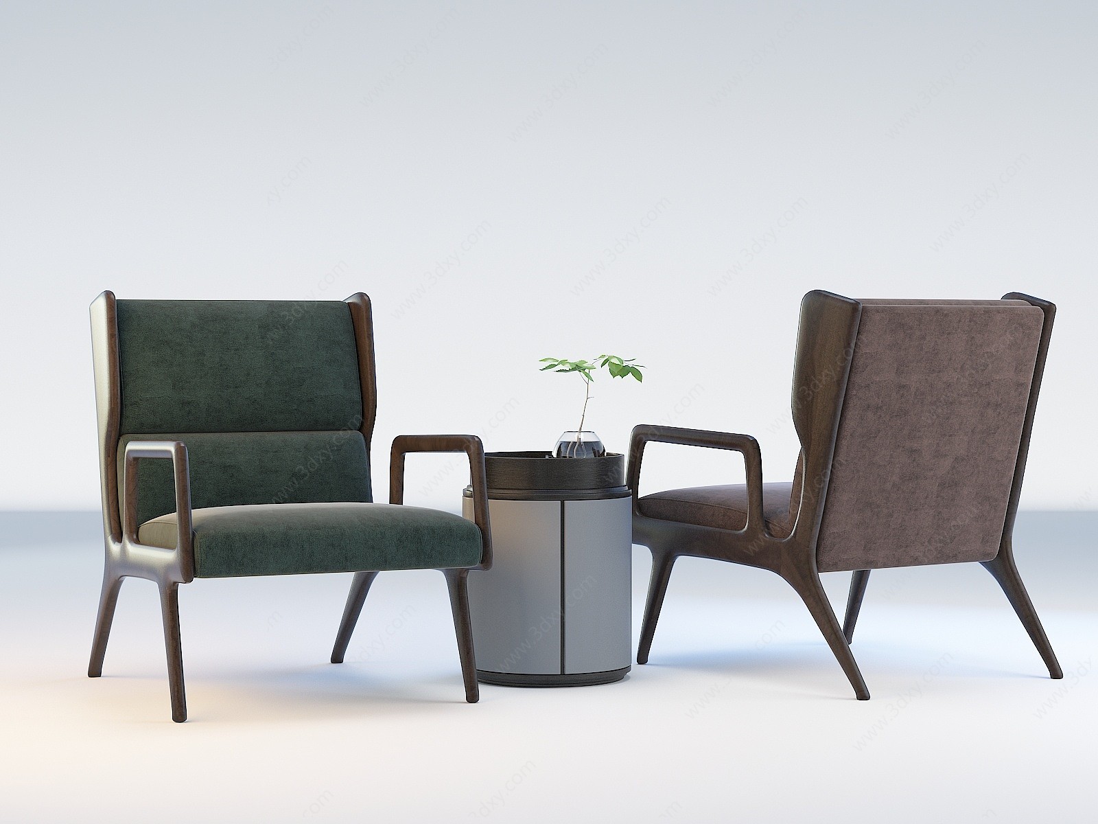 北欧休闲椅圆几单人椅3D模型