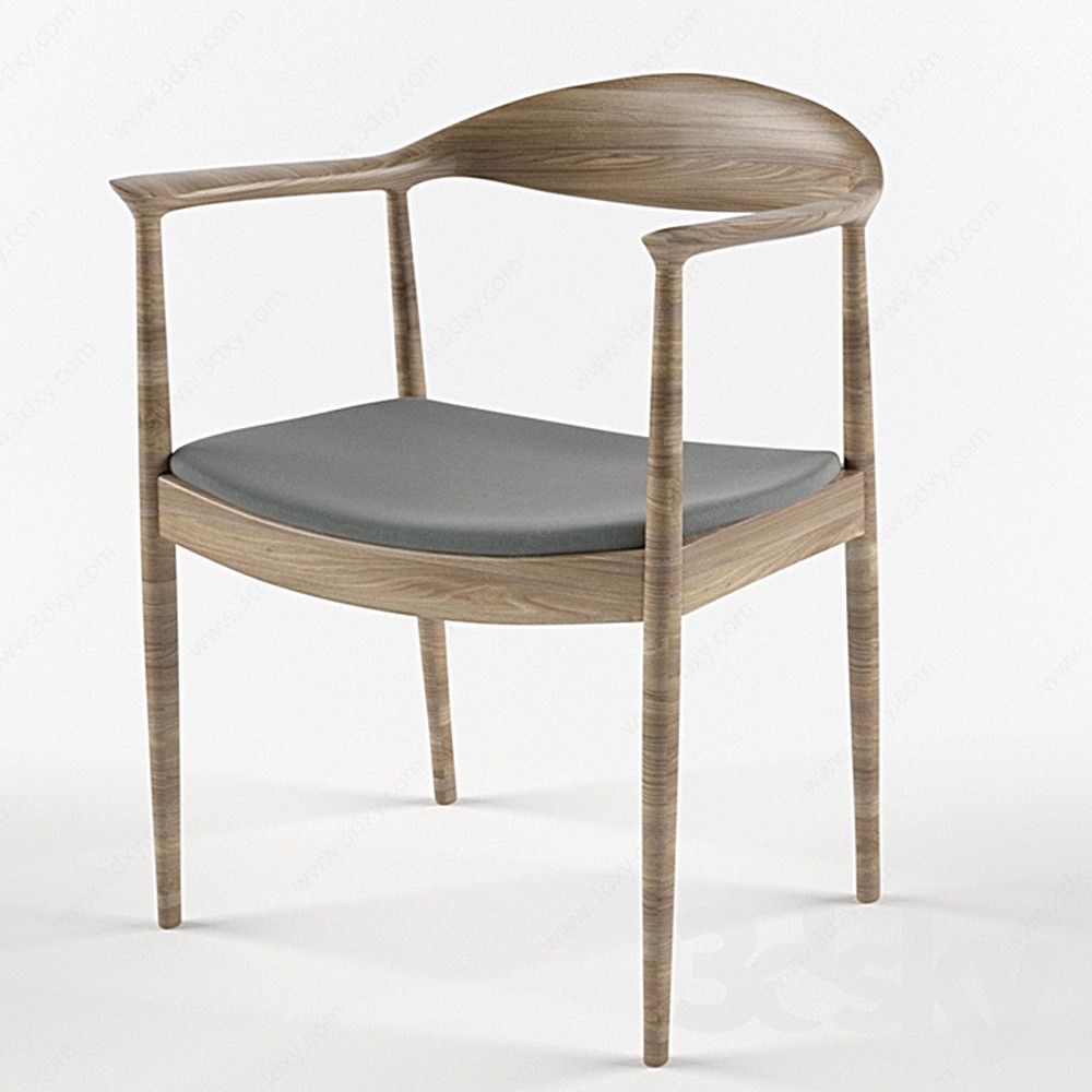 日式扶手木质单椅3D模型
