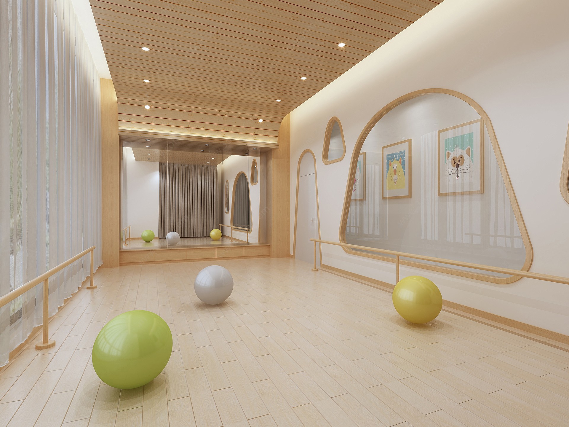 现代儿童舞蹈室瑜伽球3D模型