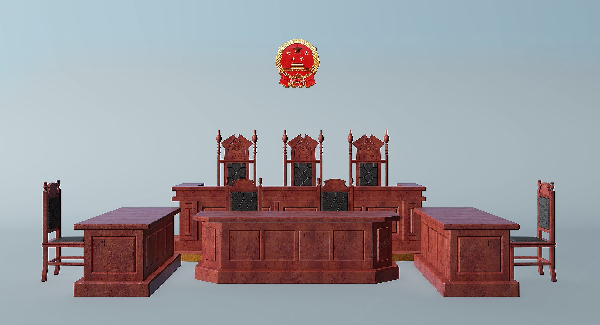 审判桌椅子国徽组3D模型