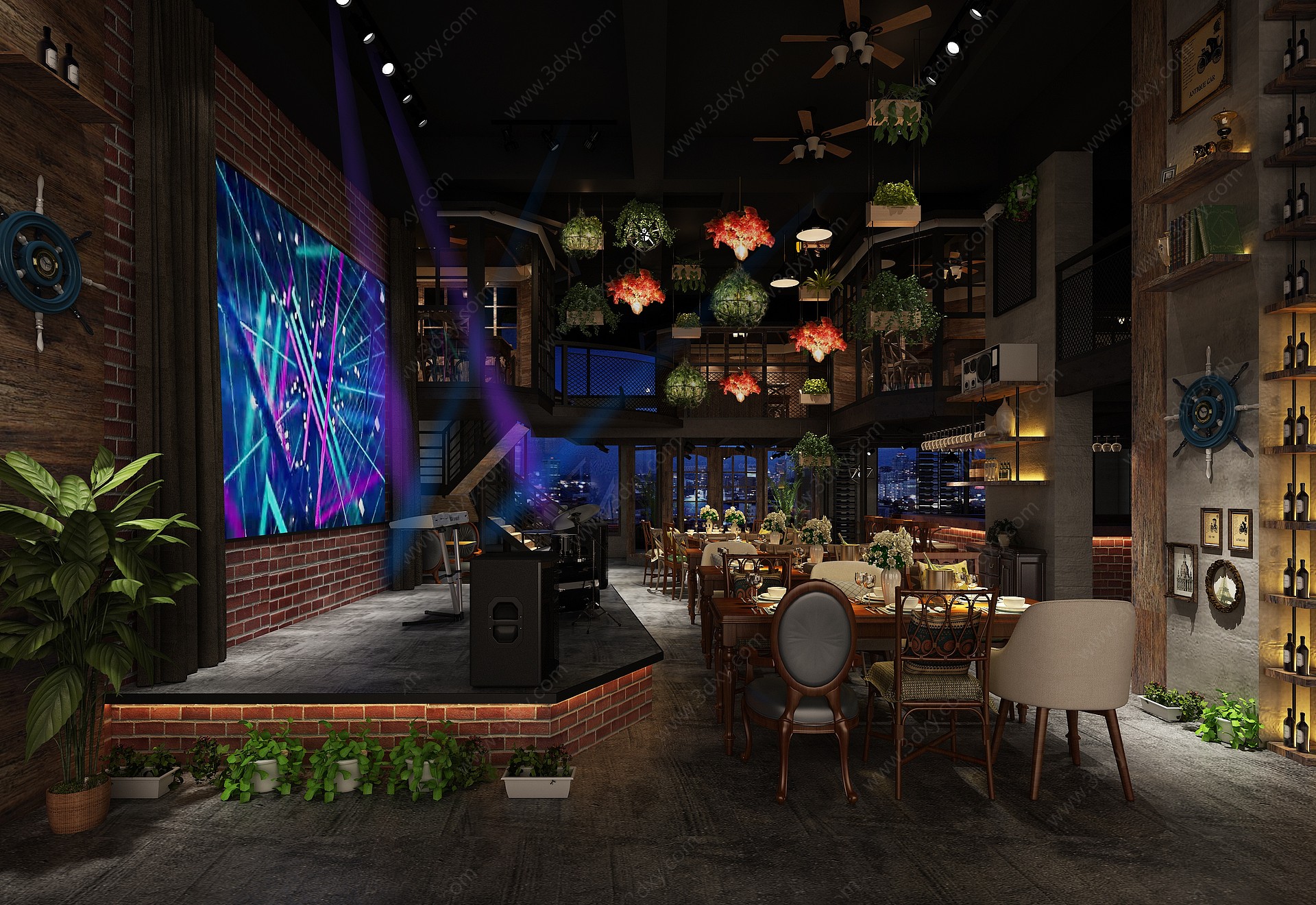 工业风主题餐厅音乐餐厅3D模型