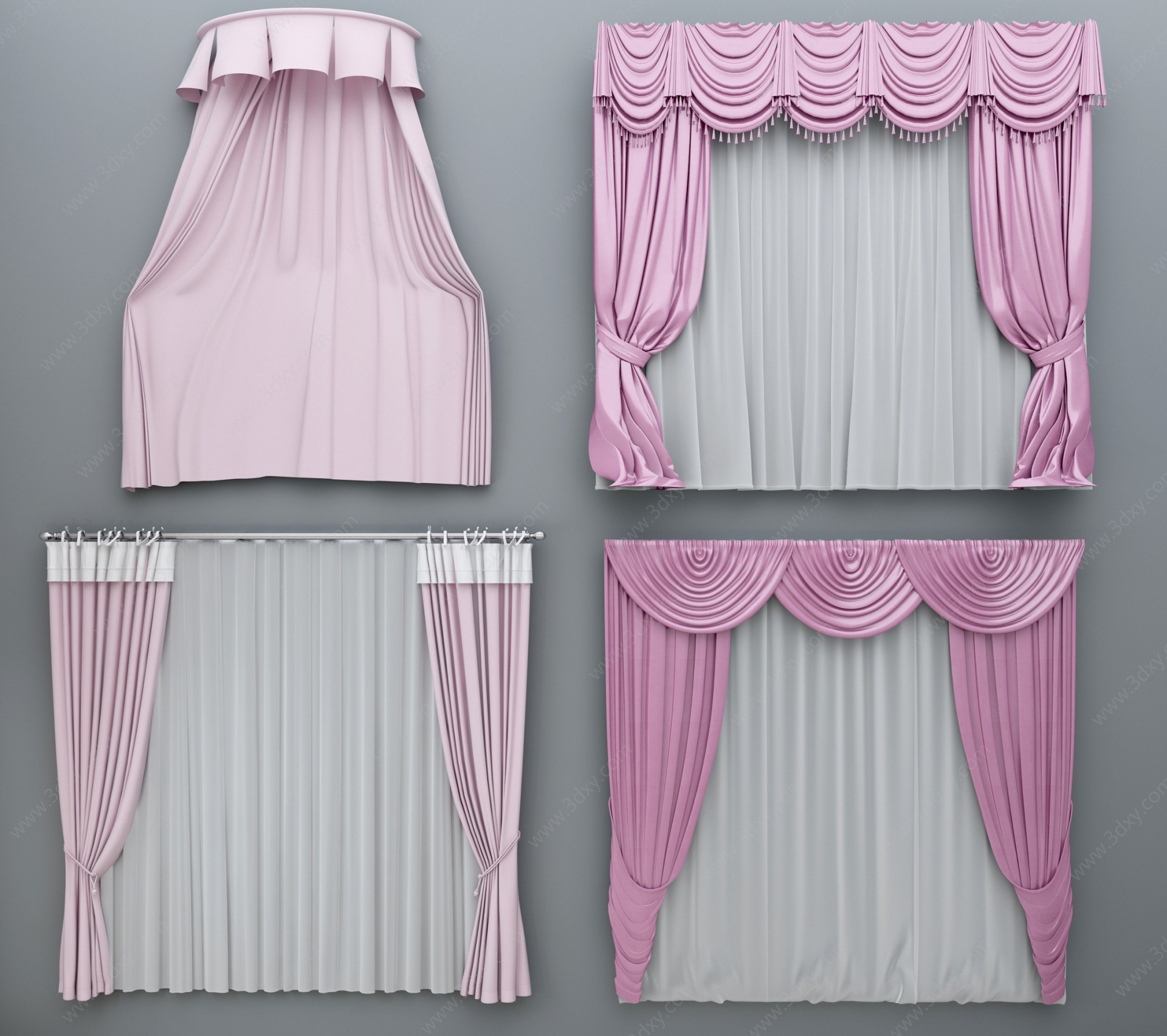 现代布艺窗帘窗纱组合3D模型