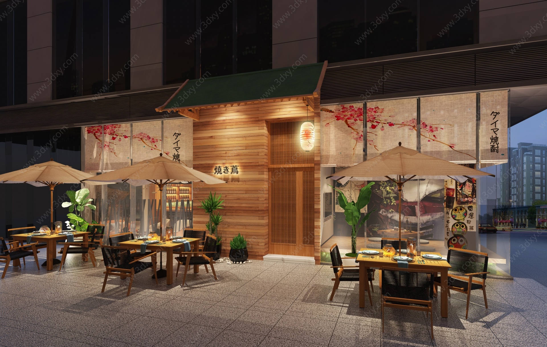 日式餐厅日式家具窗帘3D模型