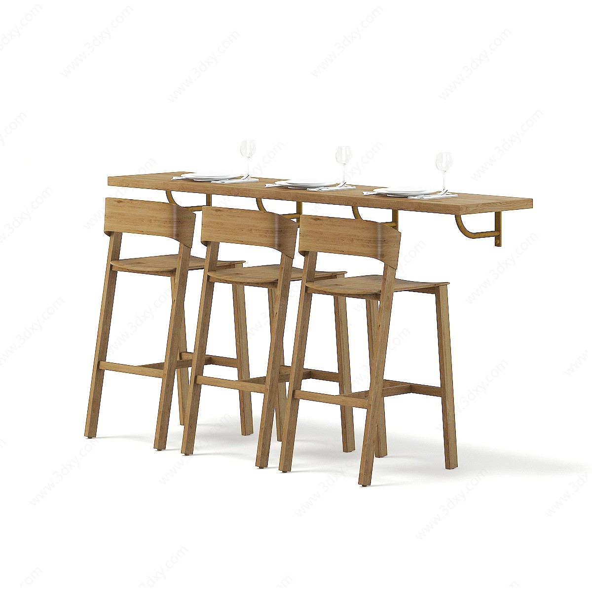 餐桌椅组合快餐厅快餐桌3D模型