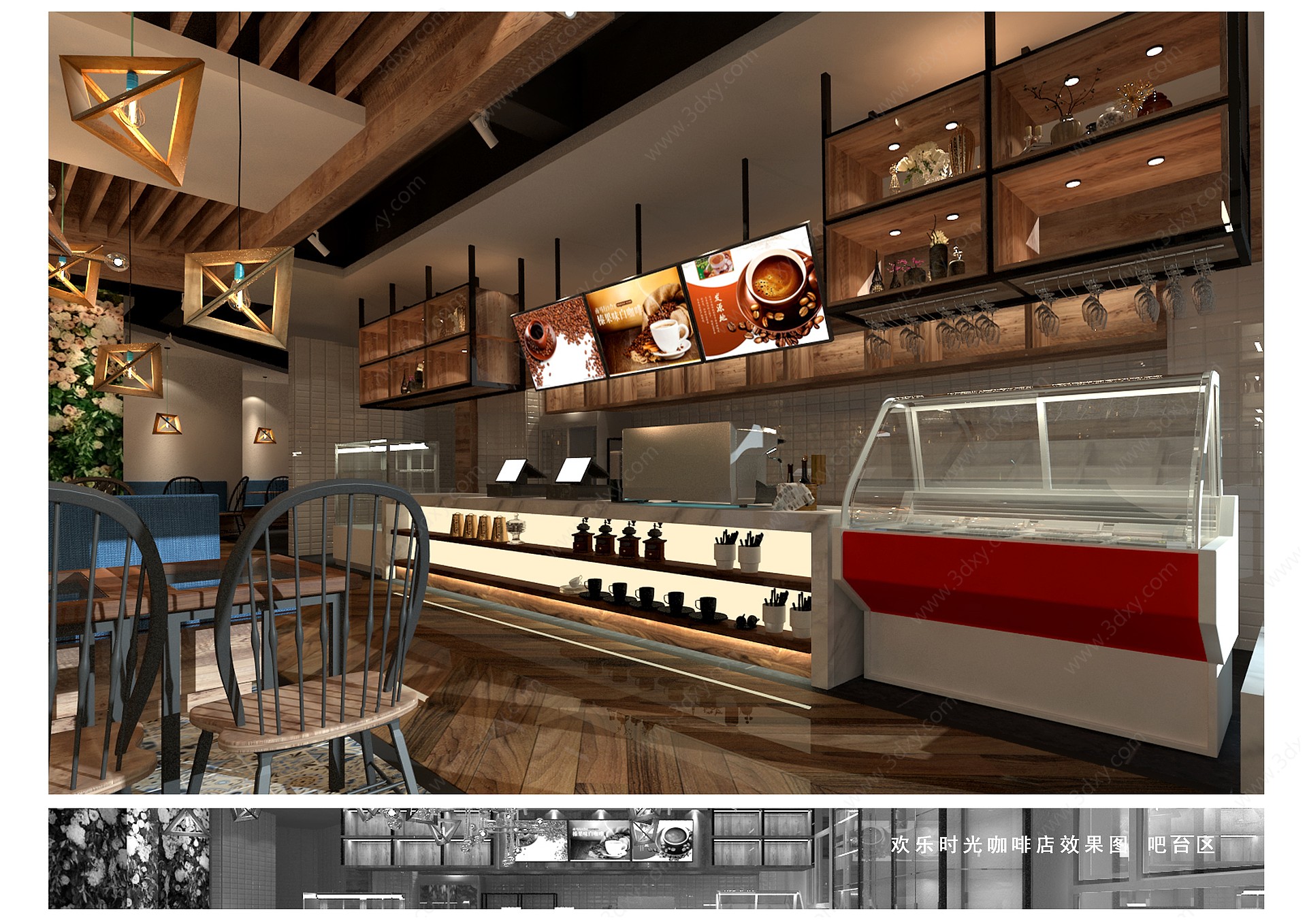 工业风主题咖啡厅3D模型