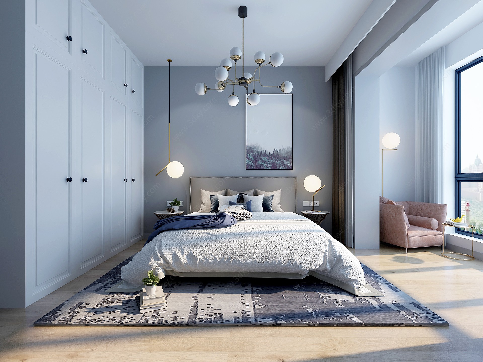 北欧卧室现代卧室3D模型